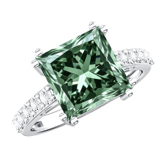 Rosec Jewels IGI Certified Lab Grown Green Diamond 5 Carat Engagement Ring - Princess Cut Diamond Ring for Women - VS1 Quality, 925 Sterling Silver, US 4.00