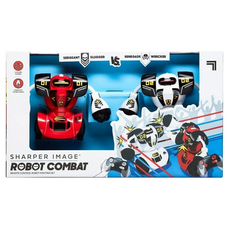 Sharper Image® Remote Control Robot Combat Set, Multiplayer RC Toy for Kids, Robo Duel Game with Infrared Controllers, Challenge a Friend, Great Gift for Boys or Girls, Red & White