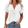 thumbnail image 2 of Uootdi Short Sleeve Tops for Women V Neck Button Placket Crinkled Fabric Blouses Casual Daily Comfortable Tunics Gift, 2 of 7