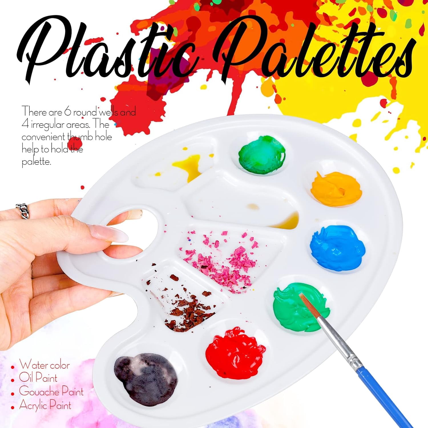 20 PCS Oval Paint Tray Palettes, Plastic Paint Tray Palette, Paint Palette Paint Pallets with Thumb Hole, Paint Holder Tray for Kids, Paint Trays for Kids, Paint Trays for Acrylic Paint