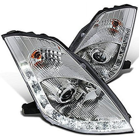 Spec-D Tuning LHP-350Z06-RS Fit Nissan 350Z Chrome Clear Projector Headlights w/ LED DRL Strip
