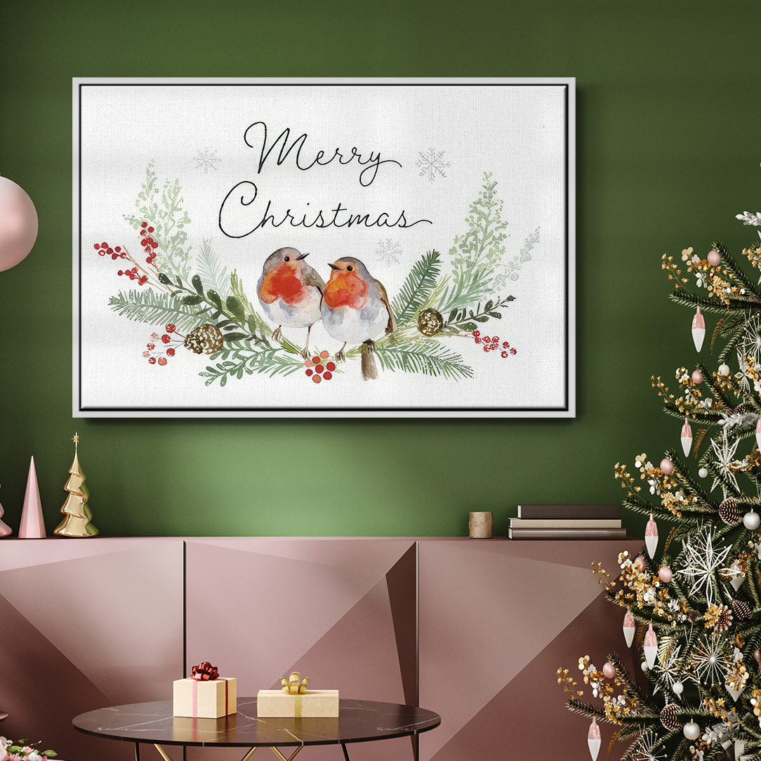 Winter Visitor Collection A - Framed Gallery Wrapped Holiday Canvas - 17 x 25 - White Frame