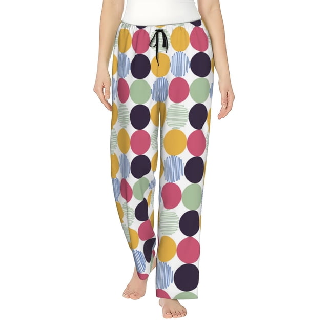 Balery Polka Dot Pantalones de pijama para mujer, pijamas ultraligeros, pantalones de estar por casa-X-Large