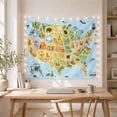 thumbnail image 5 of USA Map with Wildlife and Nature Illustrations Against Blue Ocean, Whimsical Folk Art for Kids, Educational Wall Decor, Birthday Gift Tapestry Wall Hanging for Nursery and Playroom, 5 of 7