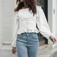 thumbnail image 5 of AherBiu Going out Tops for Women Stretchy off Shoulder Long Sleeve Cute Peplum Shirts Blouse, 5 of 6