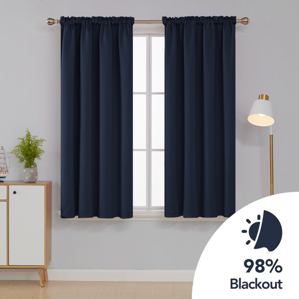 Deconovo Navy Blue Blackout Curtains Rod Pocket Room Darkening Curtain Panels for Living Room