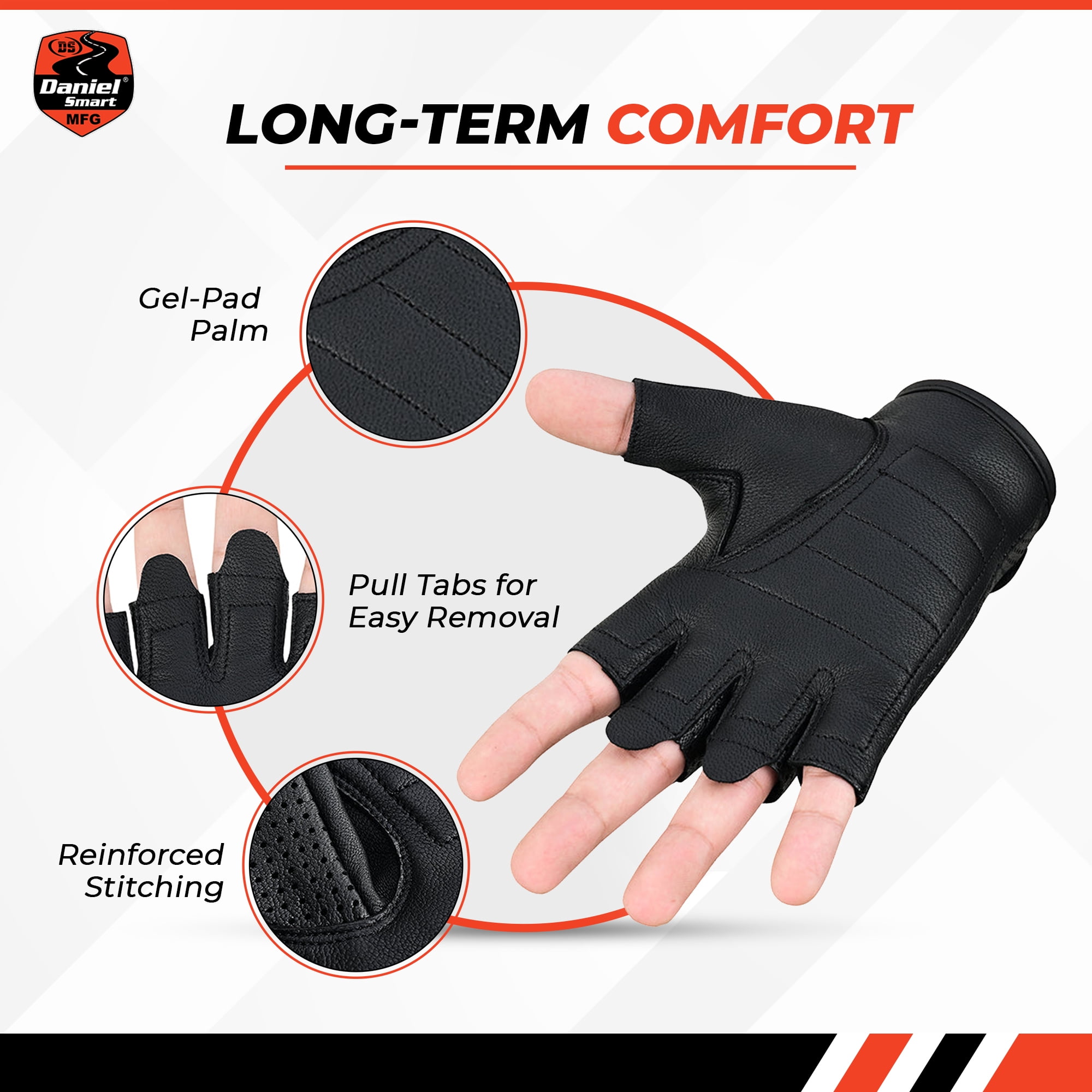 Daniel Smart Aniline Goat Leather Gloves – Fingerless Motorcycle Gloves with Perforated Action and Gel Palm