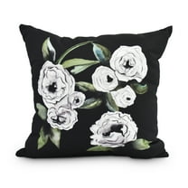 Radiant Rose 26 Inch Black Floral Print Decorative Throw Pillow