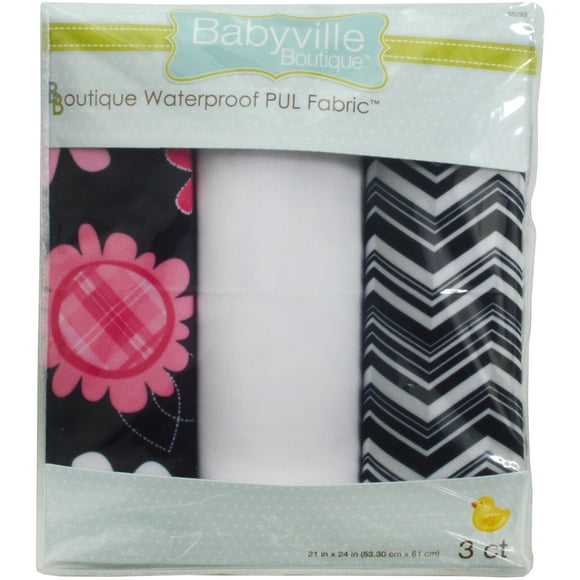 Babyville PUL Waterproof Diaper Fabric 21"X24" Cuts 3/Pkg-Black Chevron & Pink Floral