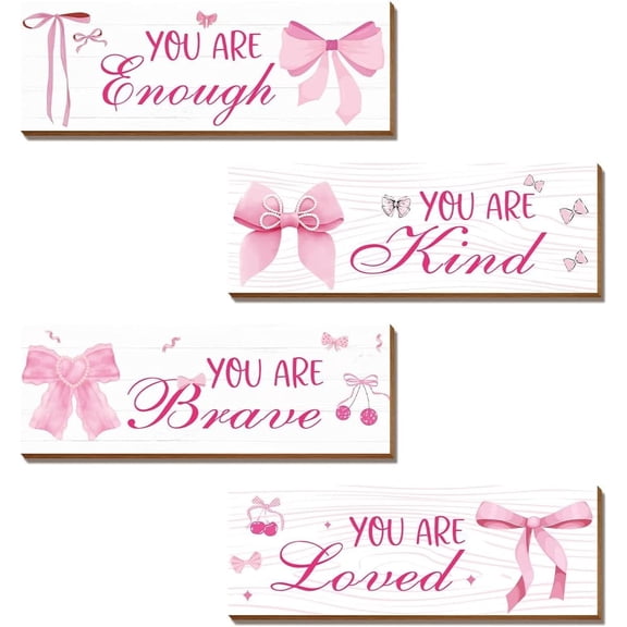 4 Pcs Pink Wall Decor, Positive Affirmations Wall Art Decor, Inspirational Wall Bathroom Decor, Pink Room Decor for Teen Girls