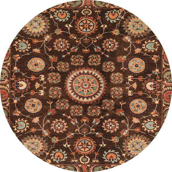 Ahgly Company Indoor Round Abstract Red Oriental Area Rugs, 4' Round