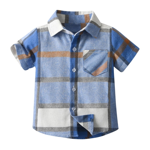 Zpanxa Boys Button Down Shirt Fashion Casual Button Short Sleeve Checkered Tee With Cotton 9 Months