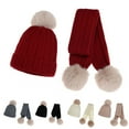 thumbnail image 1 of SPRING PARK 2Pcs/Set Baby Children Kids Casual Solid Color Winter Autumn Warm Knitted Hat + Scarf Set with Fluffy Pompom Ball, 1 of 7