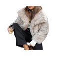 thumbnail image 3 of Abrigo de Piel Sintética para Mujer, Chaqueta de Piel Sintética, Chaqueta de Invierno de Larga con Solapa, Parka Corta Gris Marfil S, 3 of 10