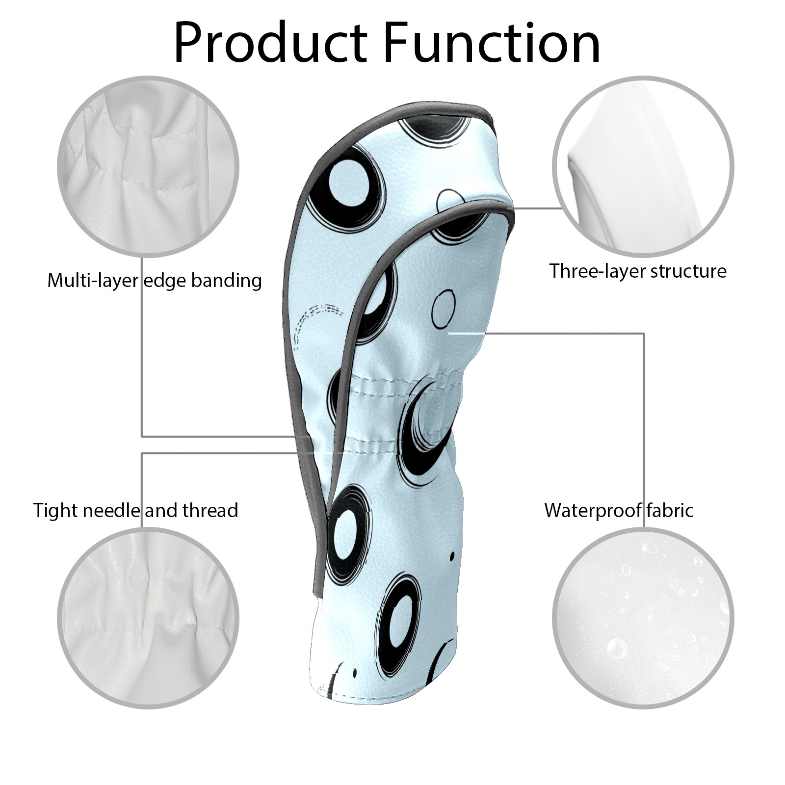 Golf Head Covers Circle Pattern Design for Driver, Wood & Hybrid, Premium Waterproof PU Leather with Plush Lining, Unique Abstract Golf Gifts