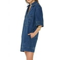thumbnail image 2 of Womens Summer Collared V Neck Mini Casual Jean Dresses with Pockets Dark Blue S, 2 of 6