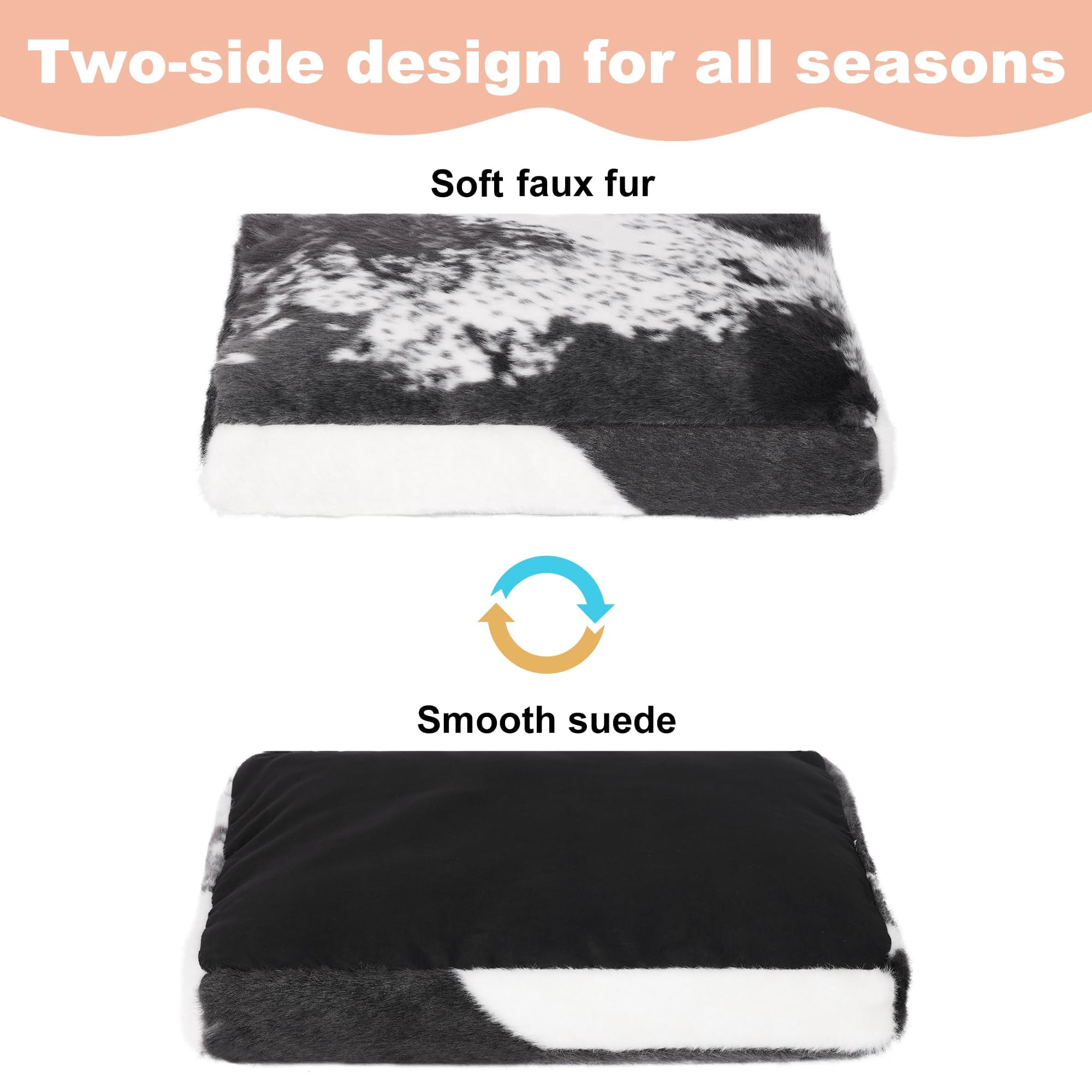 Waterproof Crate Bed  Plush Dog & Cat With Removable Washable Cover Faux Kennel Pad 21"x13" Black-white Cowhide