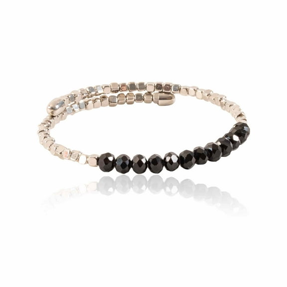 Howard's Black Beaded Memory Wire Silver Bracelet for Women