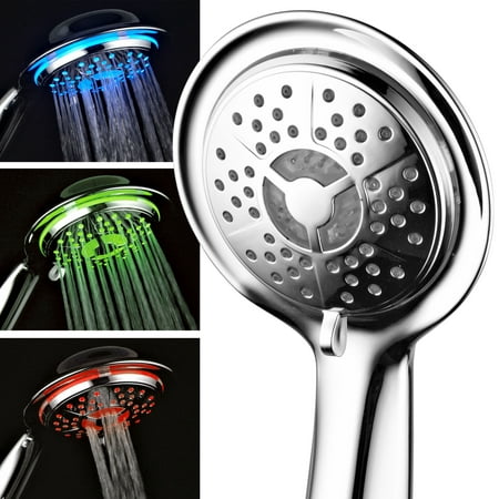 PowerSpa All-Chrome LED Handheld Shower with Air Jet LED Turbo Pressure-Boost Nozzle