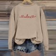 thumbnail image 4 of Women's Valentine Sweatshirts Love Heart Crewneck Valentines the Day Shirts Long Sleeve Valentine's Day Warm Graphic Sweatshirts Khaki 2XL, 4 of 7