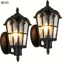 2pcs MetroTek Outdoor Wall Light Fixtures Wall Mounted, Exterior Porch Lights Wall Lanterns For Hotel, Outside Wall Sconces With Water Ripple Glass For House Front Door Garage, Retro Vintage Style