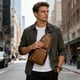 thumbnail image 5 of Bandolera de cuero sintético para hombres, bandolera, bolsa de hombro business casual, uso diario para viajes y trabajo, correa ajustable, bolsillos múltiples, caqui marrón negro, 5 of 6