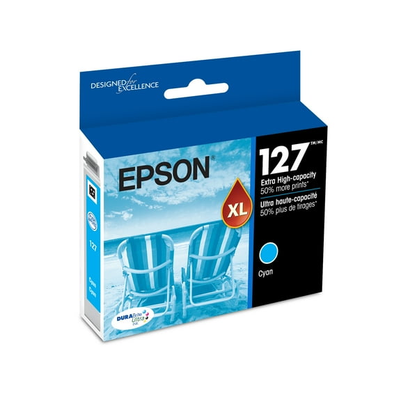 EPSON 127 DURABrite Ultra Ink Cyan Cartridge For  NX-530, NX-625,  WF-3520, WF-3530, WF-3540, WF-545, WF-60, WF-630, WF-633, WF-635, WF-645, WF-7010, WF-7510, WF-7520, WF-840, WF-845