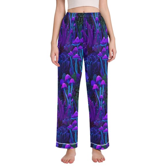 FORMRS Women's Pajama Pants with Pockets Soft Comfy Loungewear Sleep Bottom, Sizes S-2XL, Dark Mushrooms Pattern