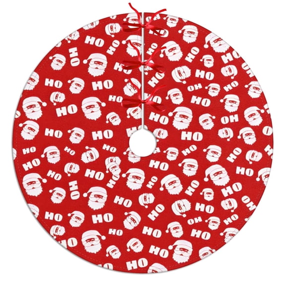 Christmas Tree Skirt,Red Christmas Santa Pattern Christmas Tree Decor with Red Ribbon Ties,Round Shape,Christmas Decorations for Home 30"x30"
