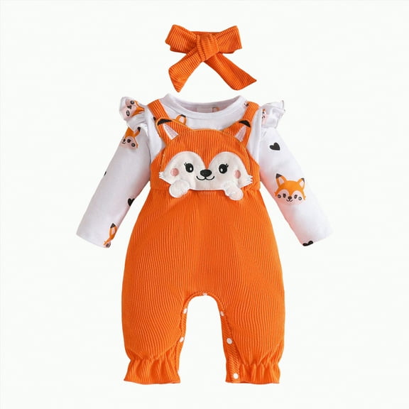 CAICJ98 Newborn Infant Baby Girl Clothes Fall Winter Cute Long Sleeve Jumpsuit One Piece Ruffle Romper Bodysuit Baby Overalls Outfits Orange,Size 3-6 Months