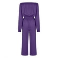 thumbnail image 5 of Oplxuo Women's Oversized Long Sleeve Jumpsuit Chic Off The Shoulder Drawstring Waist Casual One Piece Romper with Pockets, 5 of 7