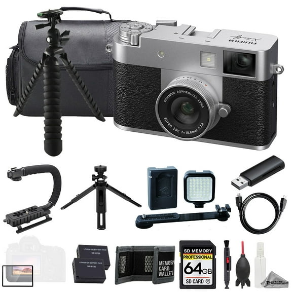 FUJIFILM X half Compact Digital Camera (Silver)    64GB   Ext Batt  LED Light- ULTIMATE Kit (International Version)