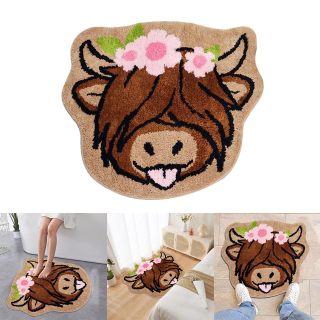 Hbdhejl Funny Cow Head Entrance Welcome Mat Non Slip Rubber Back Kitchen Funny Rug Front Door Funny Welcome Rug Cow Head Special Shape Funny Front Door Welcome Rug