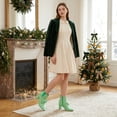 thumbnail image 3 of BLISSFUL STEP Women's Ankle Boots Pointed Toe Chunky Heel Side Zipper Stripe Bow Boots Green 9, 3 of 7