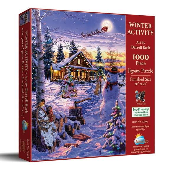 SunsOut Winter Activity 1000 Piece Jigsaw Puzzle for Adults - Finished Size: 20" x 27" by Artist: Darrell Bush