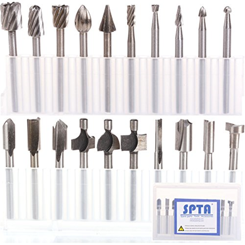 SPTA 10Pc HSS Router Carbide Engraving Bits & 10Pcs Router Bit For Proxxon Dremel Rotary Tools