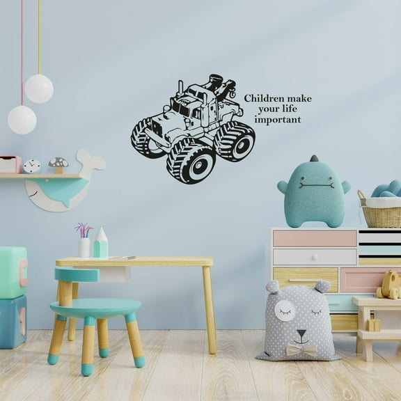 Children Make Life Quote Quotes Monster Truck Toy Car Wall Sticker Art Decal for Girls Boys Room Bedroom Nursery Kindergarten House Fun Home Decor Stickers Wall Art Vinyl Decoration Size (8x10 inch)
