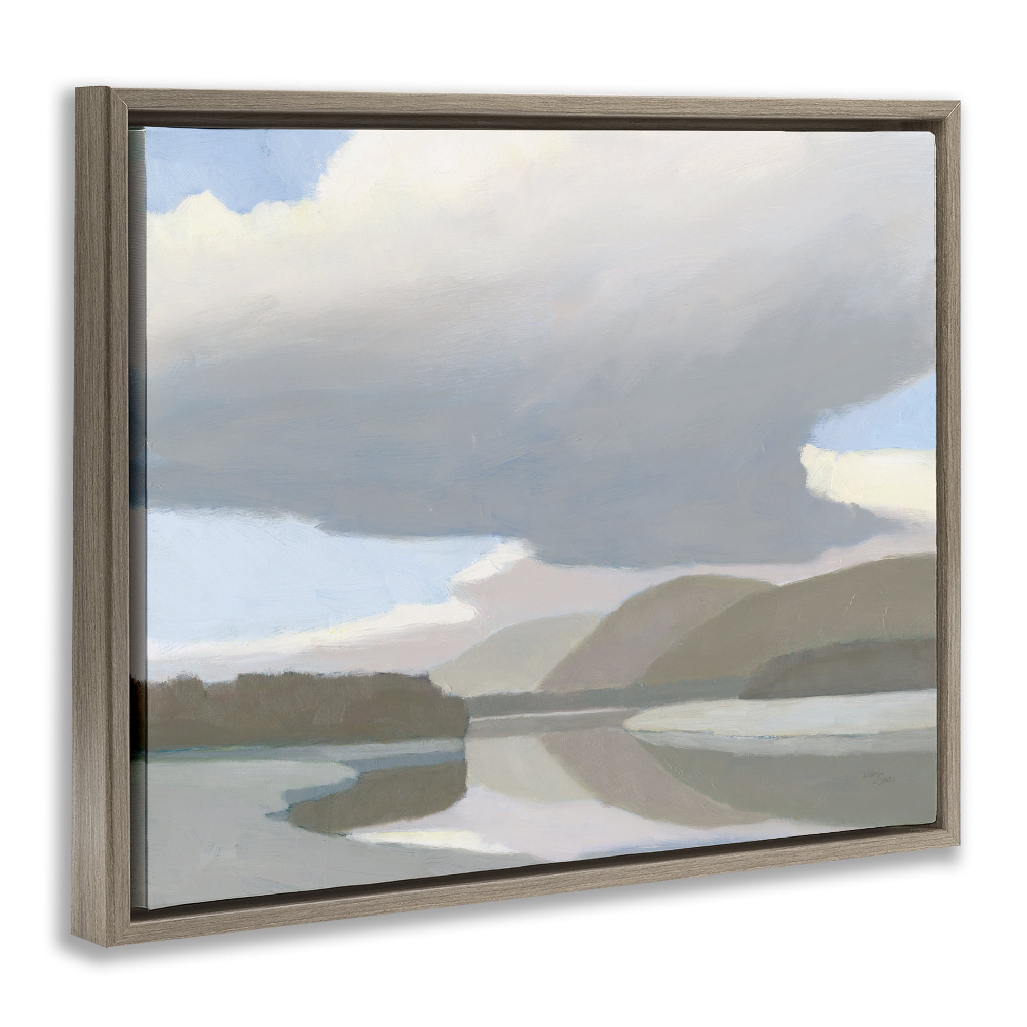 Stupell Industries Mountain Reflections Abstraction Landscape & Nature Painting Brown Floater Framed Canvas Art Print Wall Art, 31 x 25