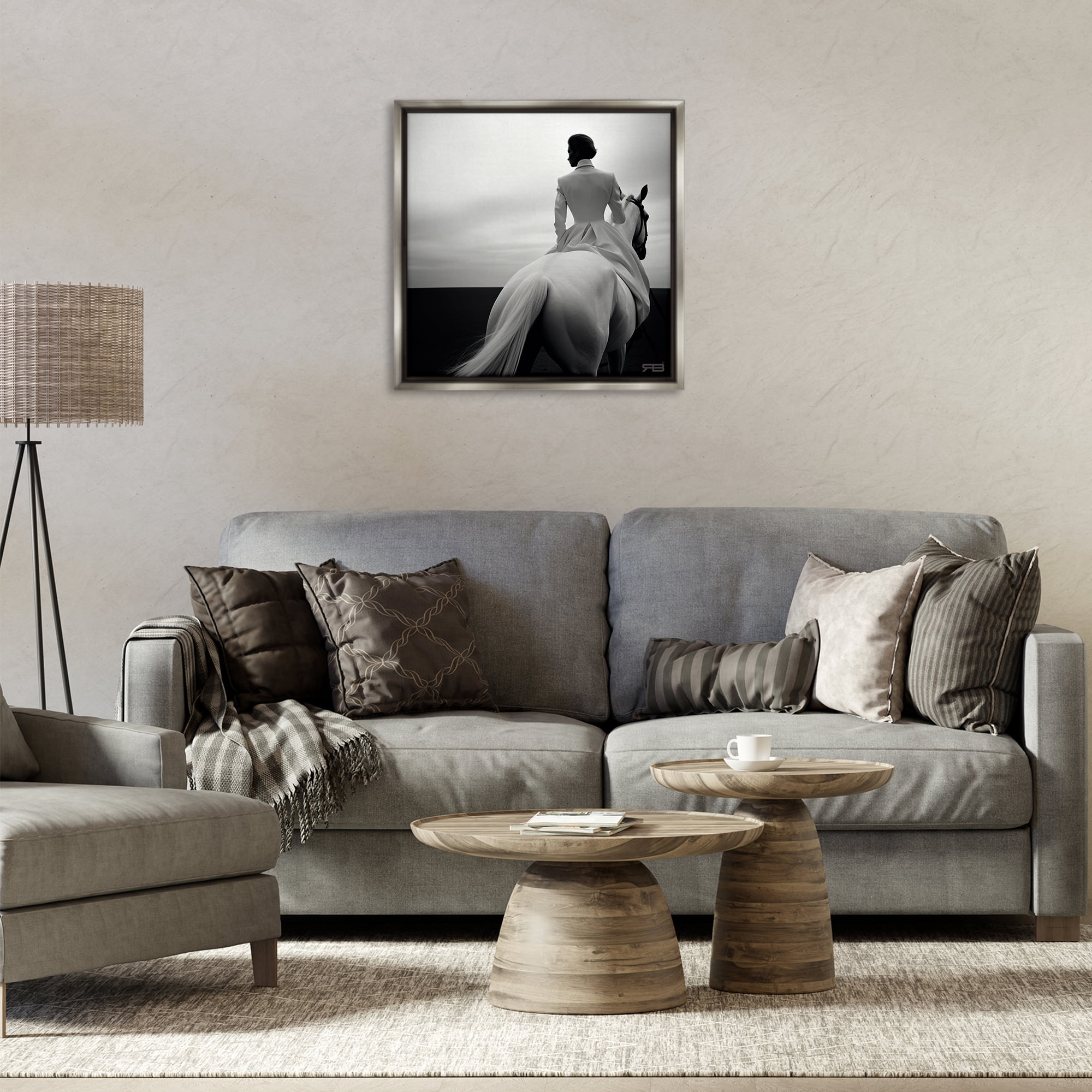 Stupell Industries Riding Horse into Horizon People Painting Gray Floater Framed Canvas Art Print Wall Art, 25 x 25