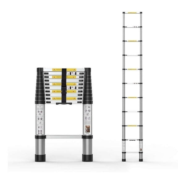 BOWEITI 10.5 FT ALUMINUM FOLDABLE TELESCOPIC LADDER WITH 330 LB CAPACITY