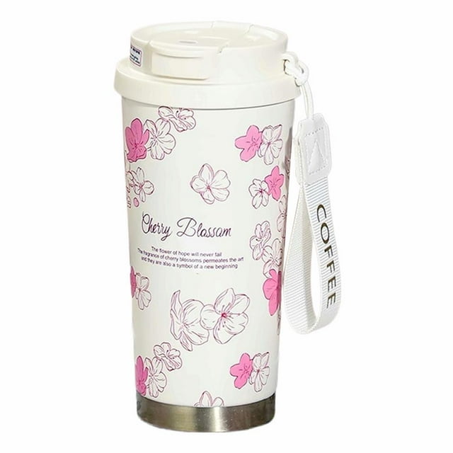 Coffee Mug Travel Cups with Lid and Flip Straw, ml Flower Pattern Water Str Insulated Steel with Tumbler