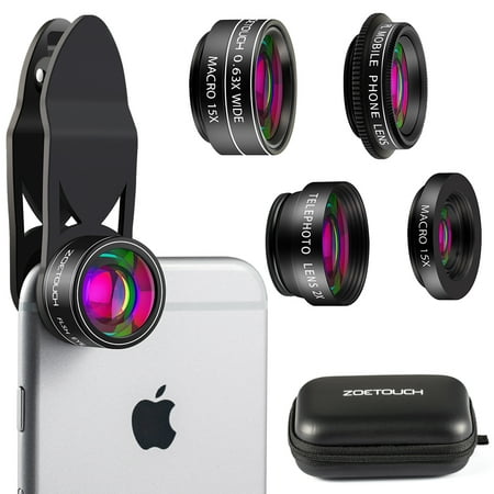Zoetouch Phone Camera Lens Kit, 5 in 1 Zoom  Universal Telephoto Lens Wide Angle Lens Macro Lens Fisheye Lens CPL Lens, Clip on Cell Phone Camera Lenses for iPhone, Samsung, Other Android (Best Fisheye Lens For Iphone 4s)