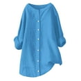 thumbnail image 6 of Dorinao Women's Oversized Linen Cotton Long Sleeve Blouse - Button Front Loose Fit Shirt for Casual & Summer, Blue, XXL, 6 of 6