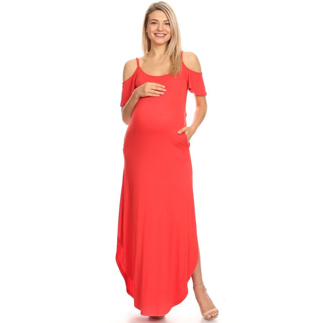 White Mark Women's Plus Size Maternity Cold Shoulder Maxi Dress