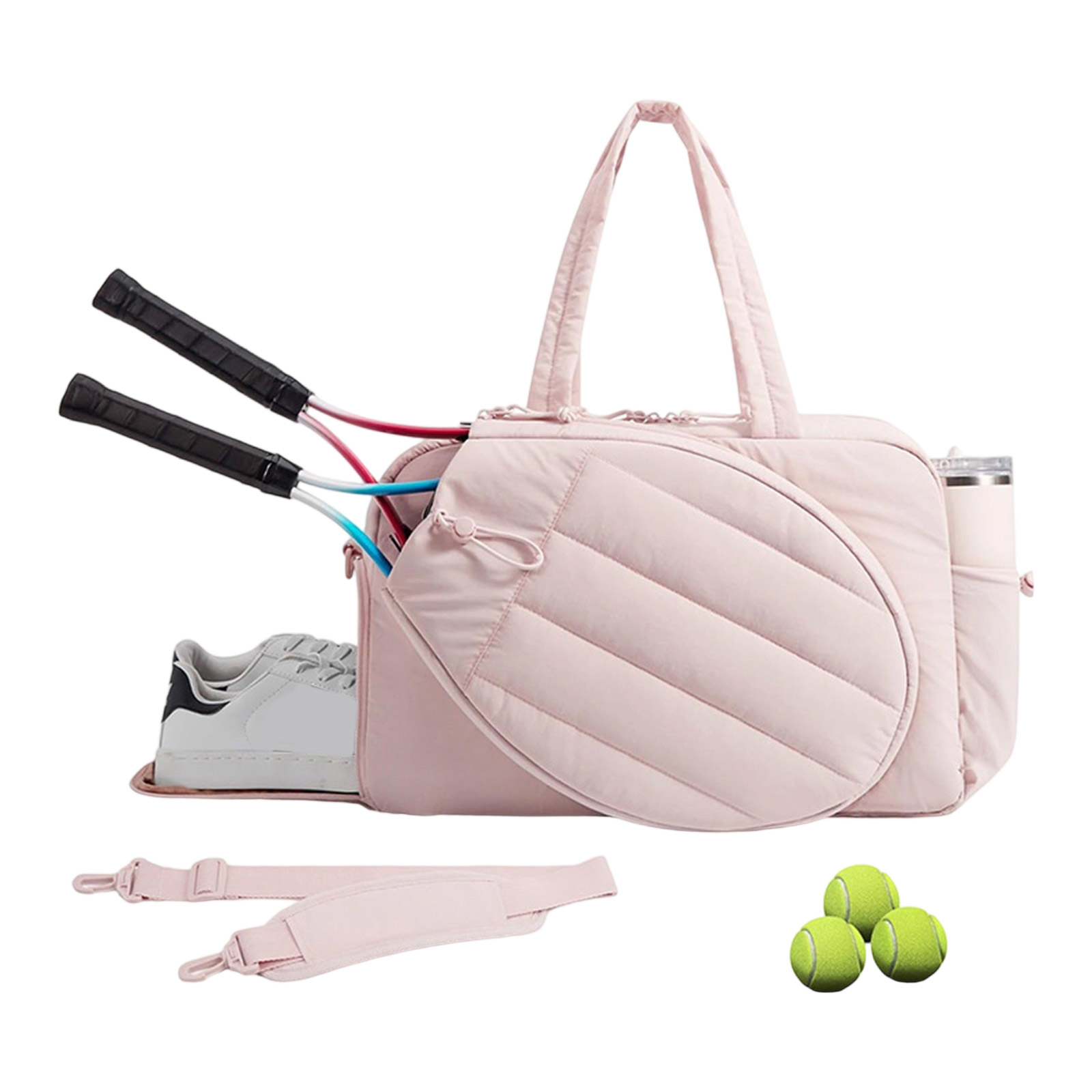 Nylon Tennis Bag With Front Storage For 2 Rackets Reinforced Handles For Active Lover Sport Casual Use