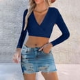 thumbnail image 2 of Weikingp Crop Tops For Women Shirts for Teens Girls Long Sleeve Workout Tops For Women Deep V Short Sleeved T Shirt Pure Seductive Style Casual Women's Wear, 2 of 9