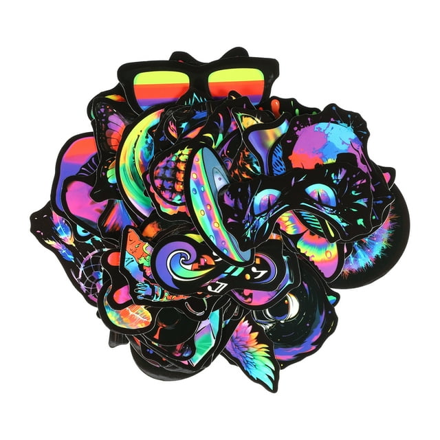 Unique Bargains 50pcs Neon Stickers Kit Graffiti Vinyl Stickers Black Border Rainbow Graffiti Stickers Assorted Color
