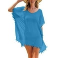 thumbnail image 4 of BKQCNKM Cover Up for Beach,swim Suits for Women 2024,women's Solid Round Neck Chiffon Tassel Large Loose Beach Cover Chiffon Plus Size Swimsuit for Women,swim Cover Up for Women Sky Blue One Size, 4 of 6