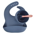 thumbnail image 2 of Vajilla infantil de silicona para la cena del bebé, babero de silicona, cuenco complementario, tenedor y cuchara, juego de vajilla de tres piezas para alimentos complementarios para bebés, 2 of 6