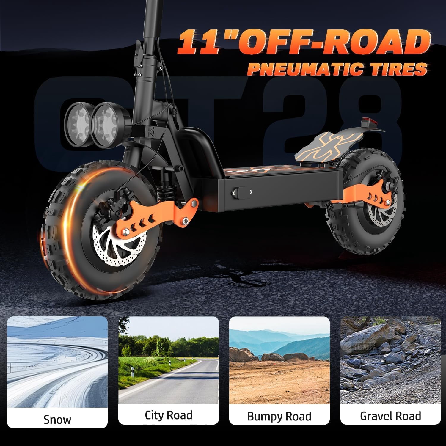 ASKGO GT28 Electric Scooterfor Adults, 3000W Dual Motor, 35MPH & 75-Mile Range, 48V 30A Battery&5 Speed, 11" Off-Road Tires, NFC & Mobile Charging, Foldable Sport Scooter for Commuting, 365LBS，UL2272